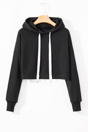 Sachet Pink Drop Shoulder Drawstring Cropped Hoodie