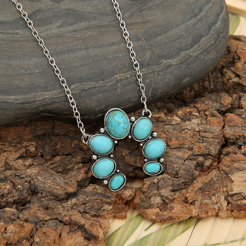 Artificial Turquoise Alloy Pendant Necklace-True and Wild