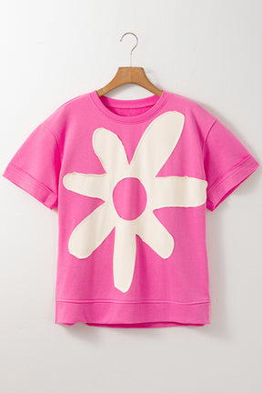 Sachet Pink 60s Flower Applique Slits T-Shirt