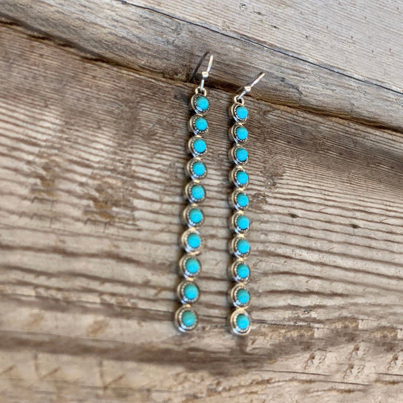 Artificial Turquoise Alloy Bar Earrings-True and Wild