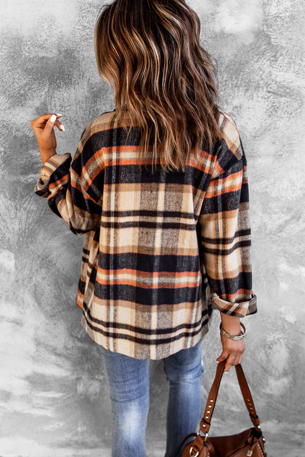 Khaki Plaid Print Casual Button Up Pocket Shacket-True and Wild