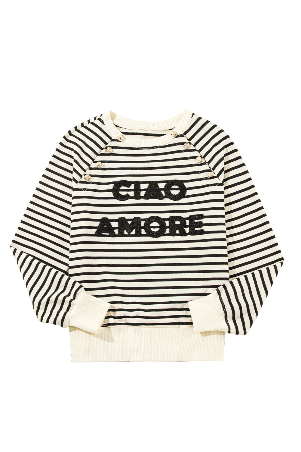 Black Stripe CIAO AMORE Graphic Buttoned Sweatshirt-True and Wild