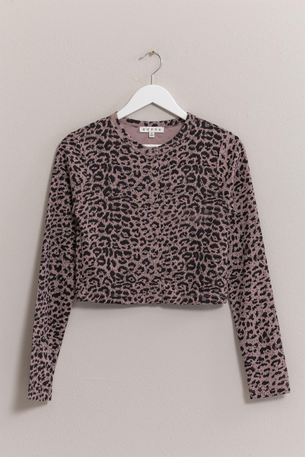 HYFVE Animal Print Snap Down Crop Cardigan-True and Wild