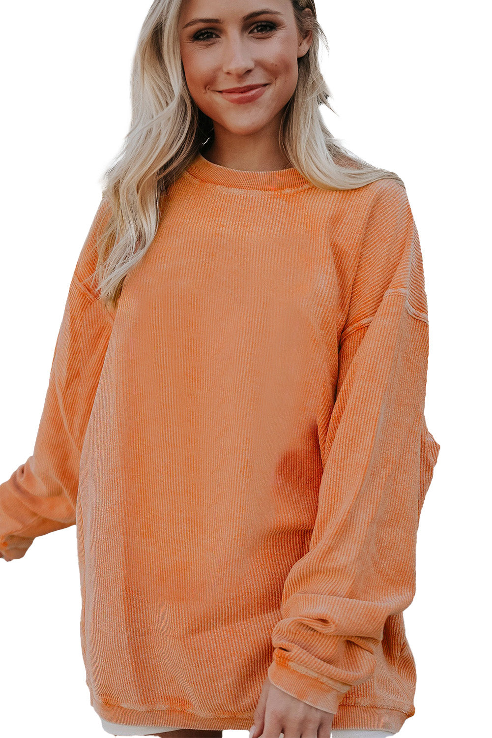 Chestnut Plain Drop Sleeve Crinkle Rib Oversized Sweatshirt-True and Wild