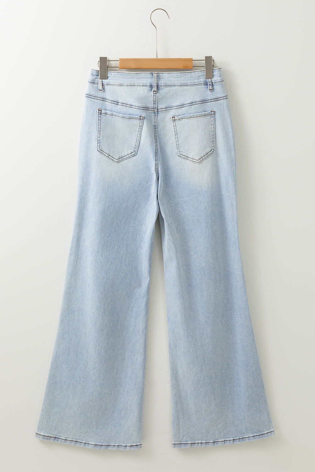 Beau Blue Light Wash Distressed High Waist Wide Leg Jeans-True and Wild