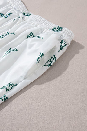 Green Christmas Tree Print Tee & White Pants Loungewear Set-True and Wild