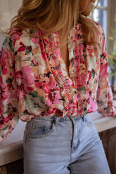 Frill Floral Button Down Long Sleeve Shirt-True and Wild