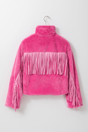 Fringed Zip Up Fleece Jacket-True and Wild