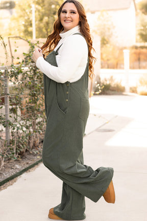 Jungle Green Plus Size Side Pockets Corduroy Overall-True and Wild