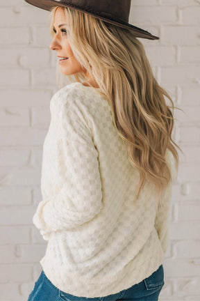 Beige Checkered Furry Thumbhole Long Sleeve Top-True and Wild