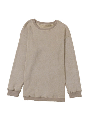 Pink Solid Ribbed Round Neck Pullover Sweatshirt-True and Wild