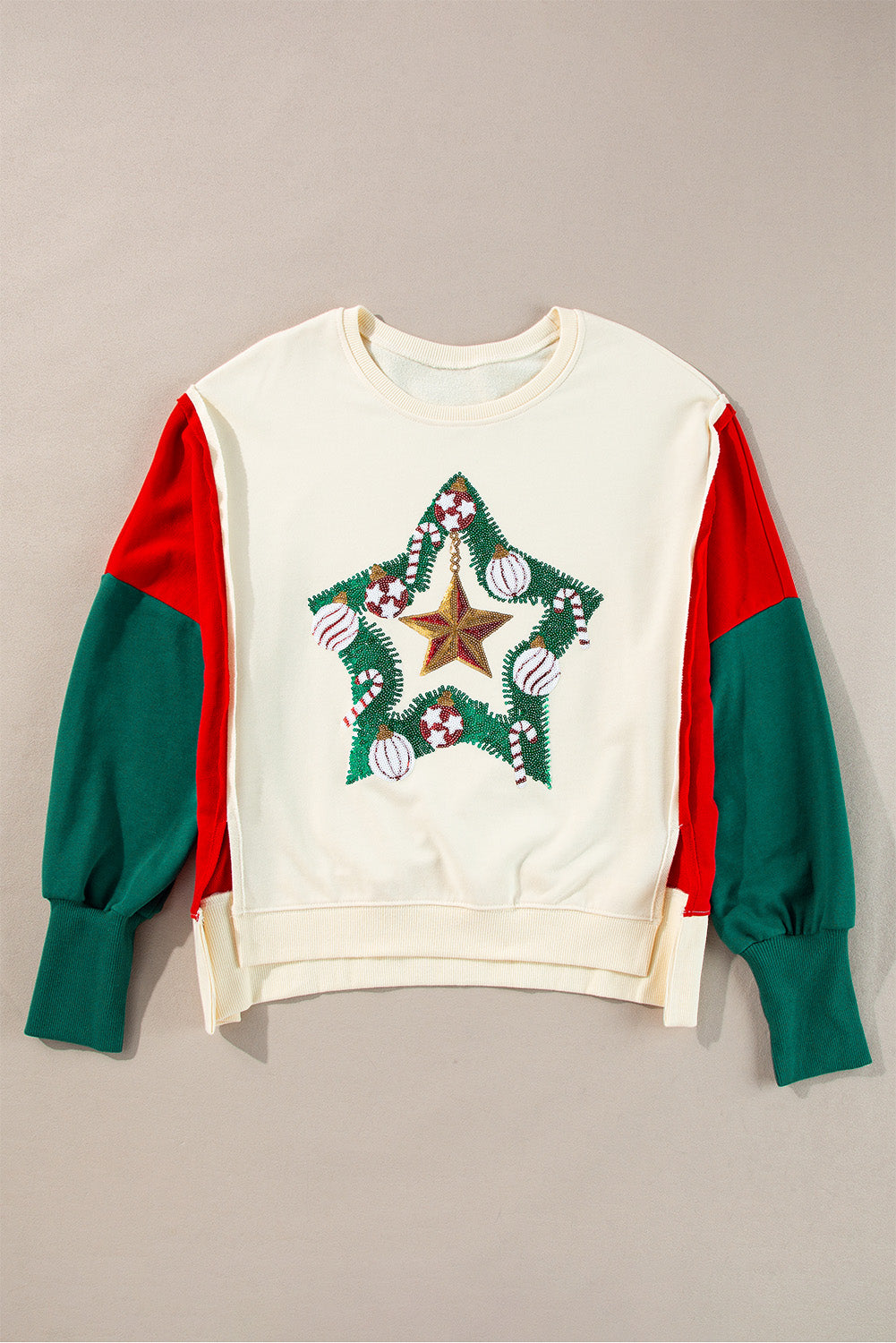 Color Block Star Side Slit Lantern Sleeve Sweatshirt-True and Wild