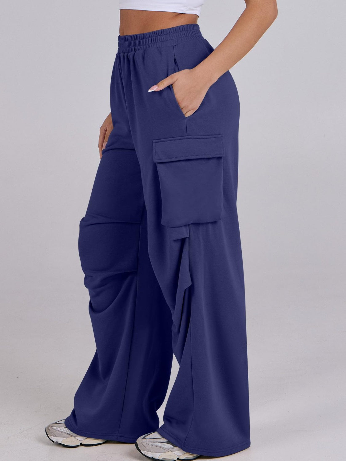 Elastic Waist Wide Leg Pants with Pockets-True and Wild