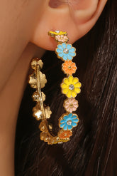 Gold Rhinestone Daisy Flowers Hoop Earrings