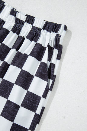 Black Checkered Print High Waist Wide Leg Pants-True and Wild