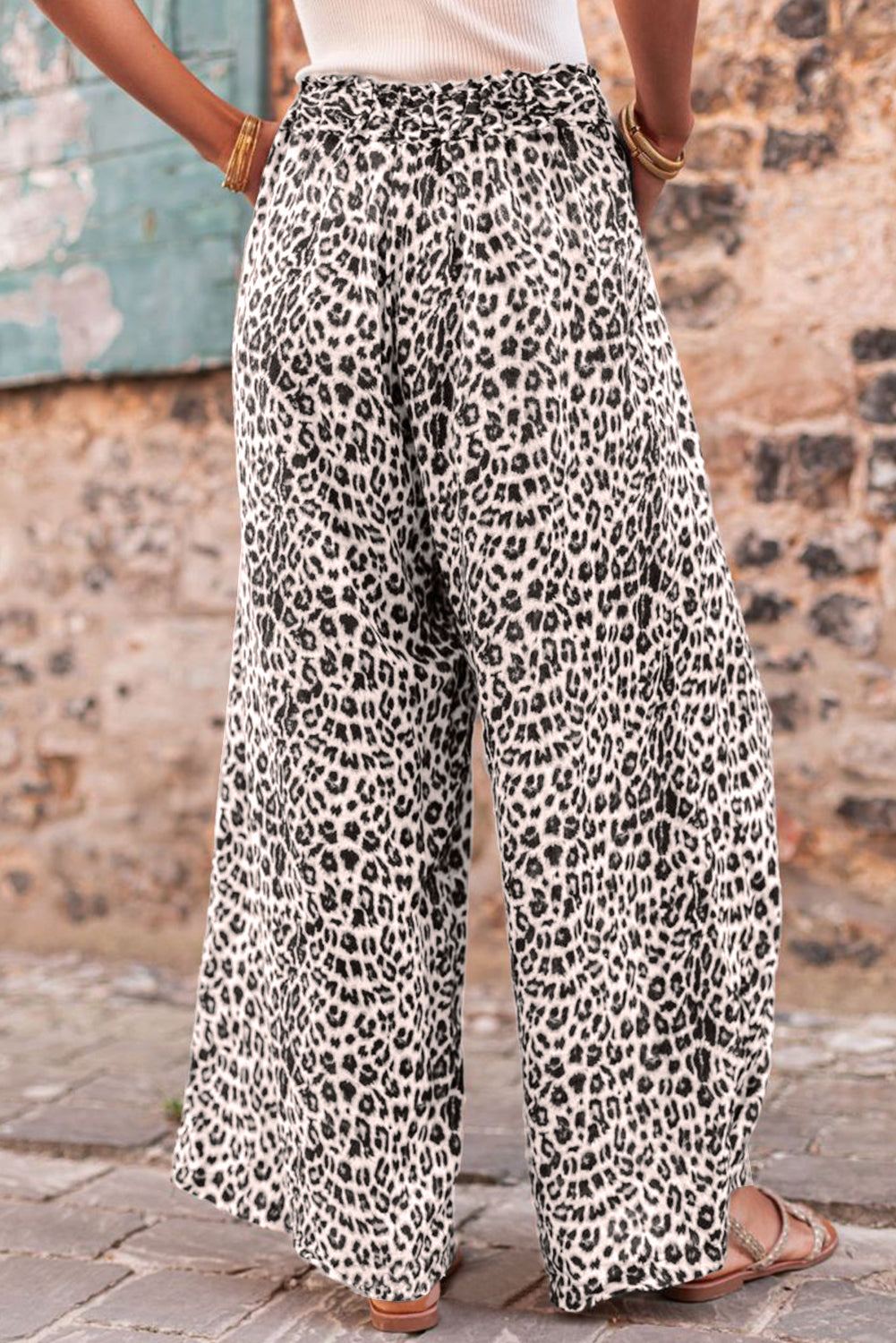 Bright Pink Boho Leopard Print Wide Leg Pants-True and Wild