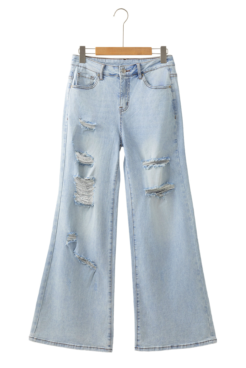 Beau Blue Light Wash Distressed High Waist Wide Leg Jeans-True and Wild