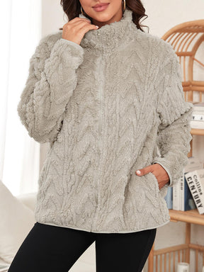 Fuzzy Zip Up Long Sleeve Jacket-True and Wild