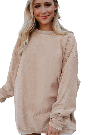 Chestnut Plain Drop Sleeve Crinkle Rib Oversized Sweatshirt-True and Wild