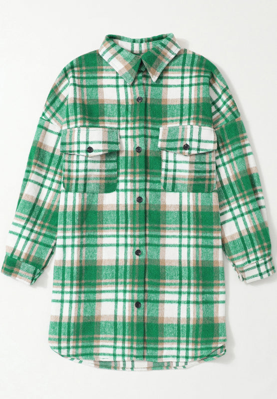 Plaid Flap Pocket Long Sleeve Shacket-True and Wild