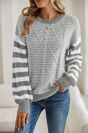 Red Stripe Twisted Knitted Drop Shoulder Sweater-True and Wild