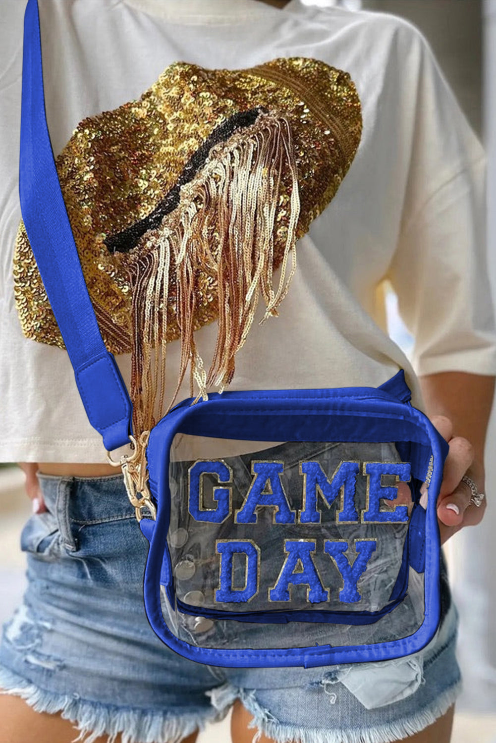 Black Chenille GAME DAY Pattern Clear Bag-True and Wild