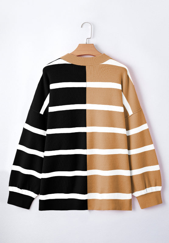 Contrast Striped Long Sleeve Sweatshirt-True and Wild