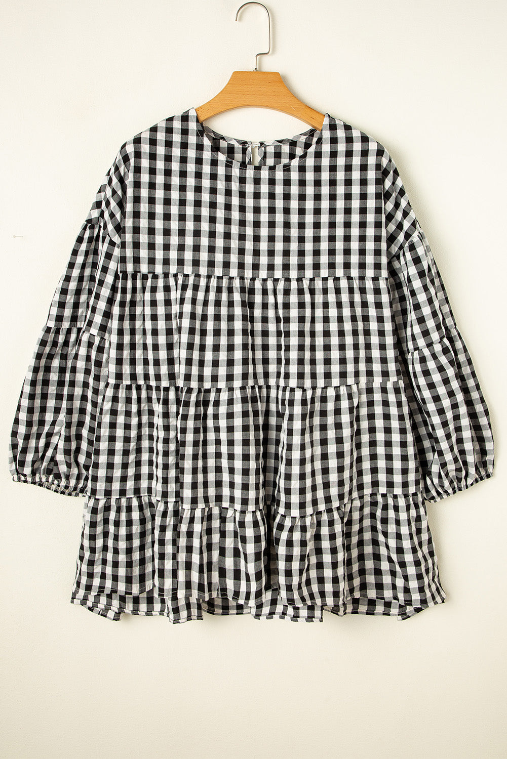 Black Plaid Drop Sleeve Tiered Oversized Blouse-True and Wild