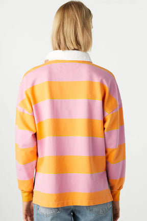 Contrast Striped Collared Neck Long Sleeve Sweatshirt-True and Wild