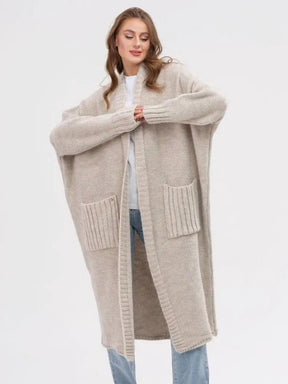 Pocketed Open Front Long Sleeve Longline Cardigan-True and Wild