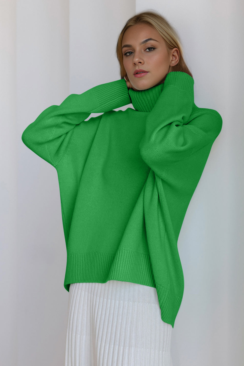 Basic Bae Turtleneck Dropped Shoulder Long Sleeve Sweater-True and Wild