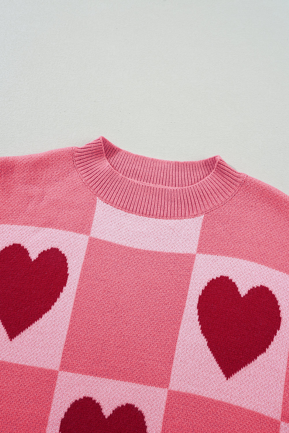 Plus Size Sweaters&Cardigans - Pink Plus Size Heart Colorblock Mock Neck Lantern Sleeve Sweater