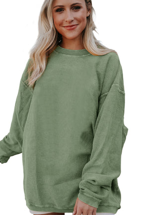 Chestnut Plain Drop Sleeve Crinkle Rib Oversized Sweatshirt-True and Wild