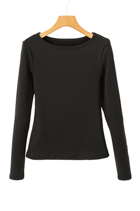 Black Fleece Lined Slim Fit Basic Long Sleeve Top-True and Wild