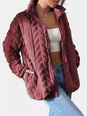 Fuzzy Zip Up Long Sleeve Jacket-True and Wild