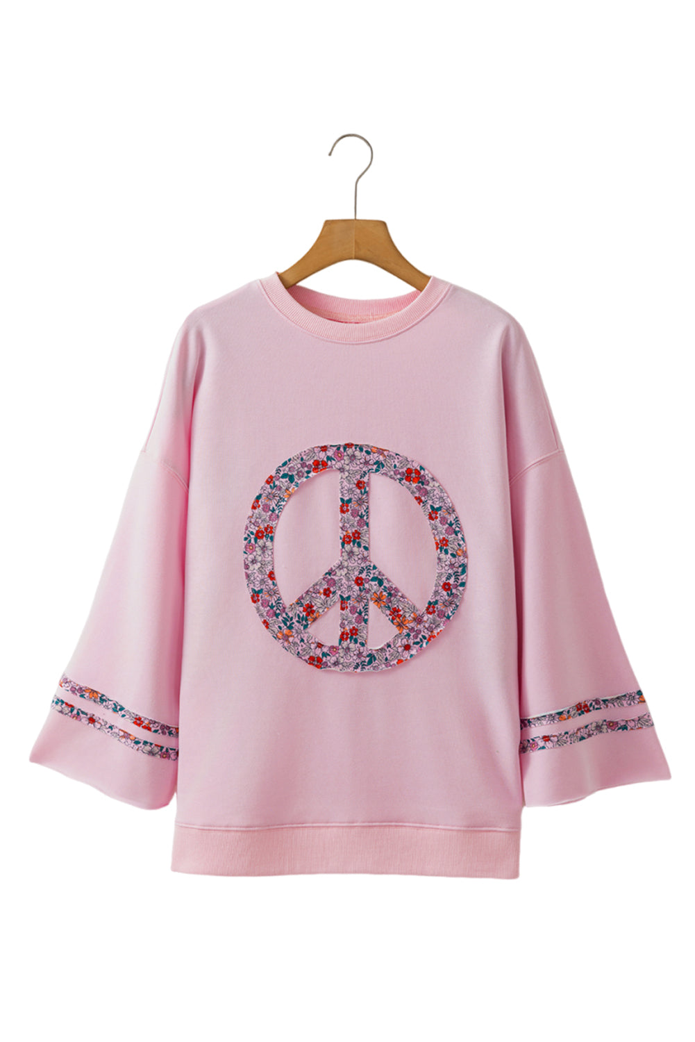 Light Pink Floral Peace Sign Drop Shoulder Top-True and Wild