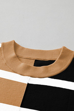 Light Beige Striped Colorblock Drop Shoulder Sweater-True and Wild