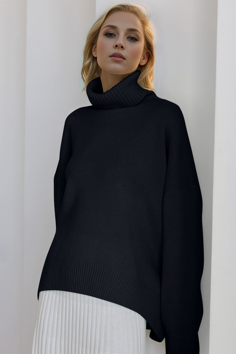 Basic Bae Turtleneck Dropped Shoulder Long Sleeve Sweater-True and Wild