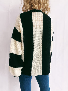 Color Block Round Neck Long Sleeve Sweater-True and Wild