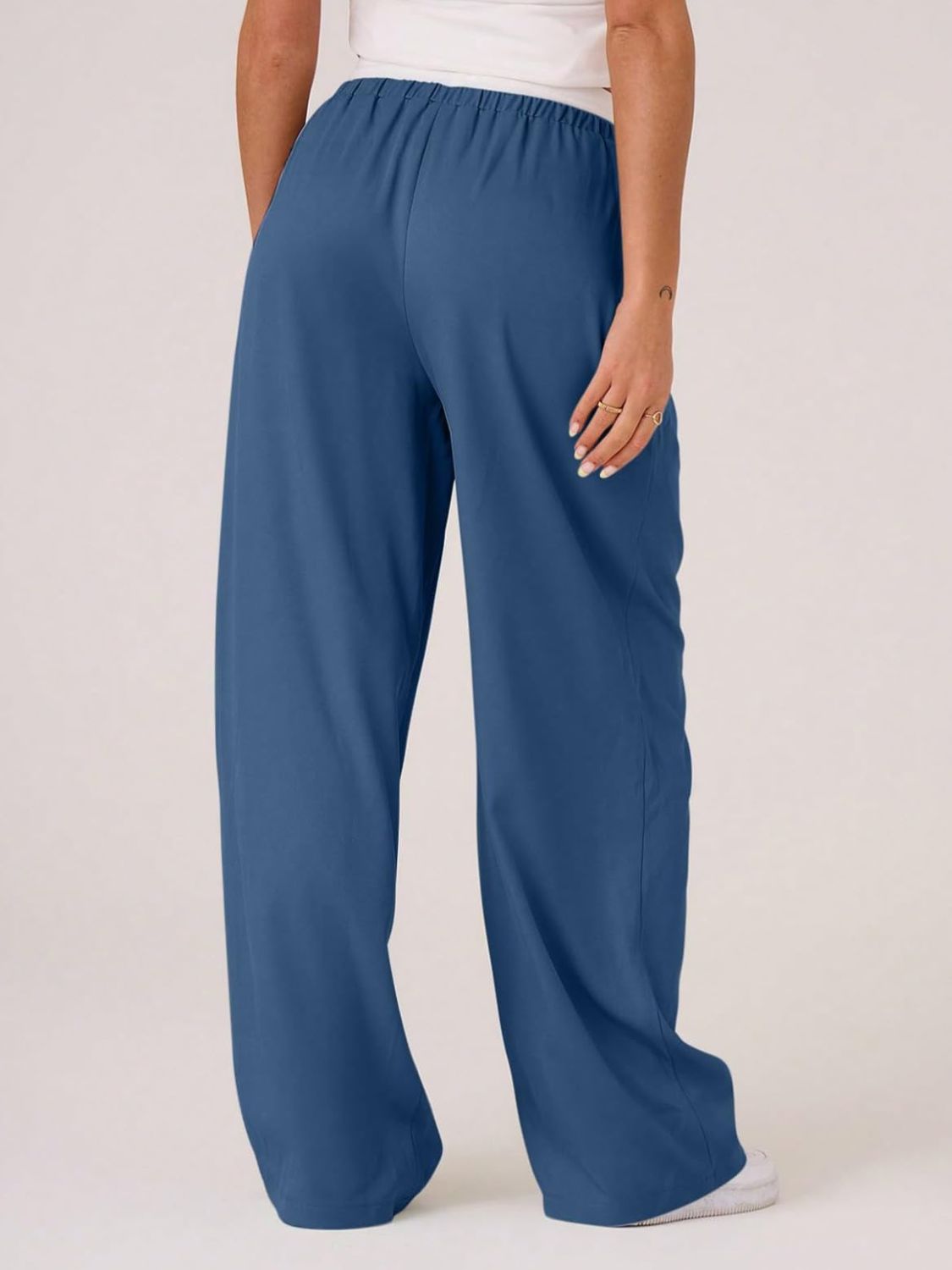 Contrast Waistband Drawstring Wide Leg Pants-True and Wild