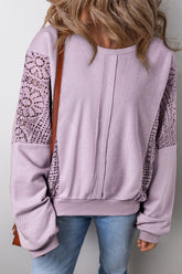 Crochet Round Neck Long Sleeve Sweatshirt-True and Wild