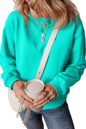 Aruba Blue Solid Color Drop Shoulder Terry Sweatshirt-True and Wild