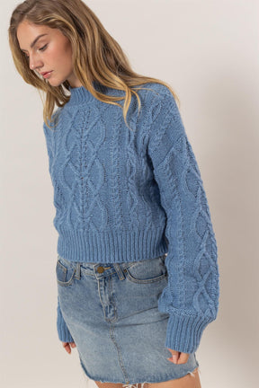 HYFVE Cable-Knit Mock Neck Dropped Shoulder Sweater-True and Wild