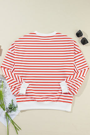 Blue Stripe Drop Shoulder Crew Neck Loose Sweatshirt-True and Wild