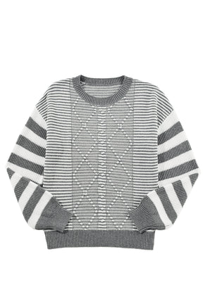 Red Stripe Twisted Knitted Drop Shoulder Sweater-True and Wild