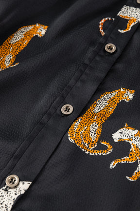 Black Animal Print Button Up Satin Shirt-True and Wild