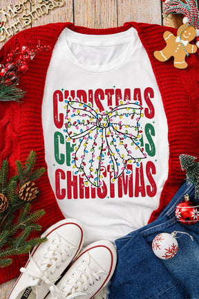 Graphic Tees - White Christmas Bowknot Graphic Tee