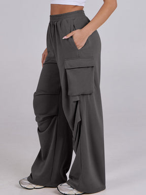 Elastic Waist Wide Leg Pants with Pockets-True and Wild