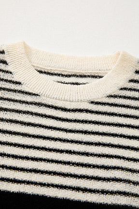 Black White Striped Sleeveless Knit Top-True and Wild