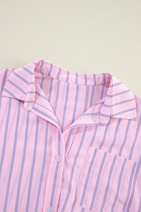 Pink Casual Stripe Chest Pocket Shirt-True and Wild